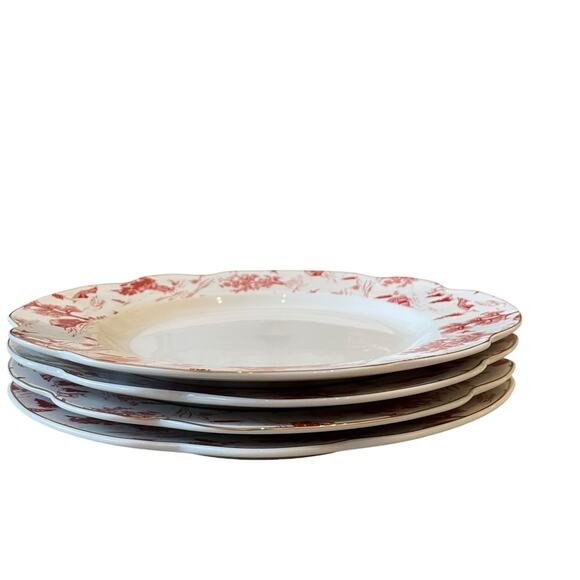 4pc Grace Teaware Christmas Dinner Plates Holiday Red Winter Village Toile 11in - Picture 7 of 16